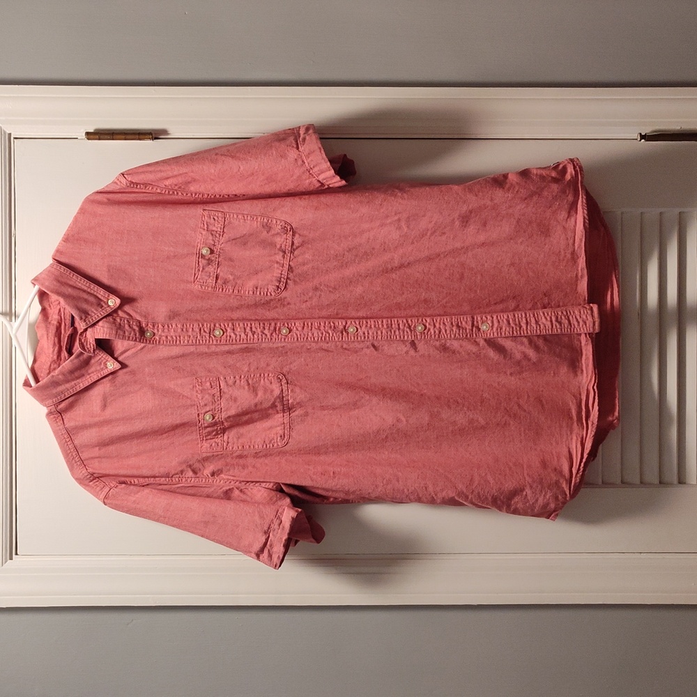 EUC Chaps Men's Short Sleeve Button Down Shirt, XL, Salmon Color